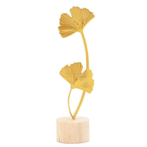 Home Decor Accessories Iron Golden Ginkgo <b>Leaves</b> on Wood Stand Model Sculpture for Living Room Cabinet Decorations - Product Image 1