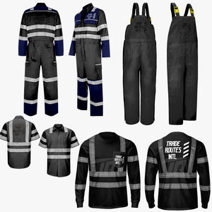 Ensemble de vêtements de travail imperméables en polyester à prix compétitifs, vêtements de sécurité réfléchissants avec logo personnalisé, bavette à boutons, col rond - Product Image 1
