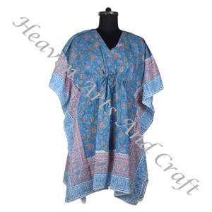 Caftans courts imprimés de créateur grande taille, col en V, demi-manches, coupe ample, respirant, bloc imprimé, caftan court de plage - Product Image 4