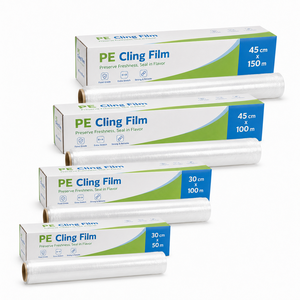 Película Adhesiva de PE Impresa Personalizada, 45 cm x 15 m, 15 Micras, 300 m de Longitud, Rollo de Envoltura para Alimentos OEM, 500 mm de Ancho, Tipo Retráctil, Lisa, para Empacar - Product Image 1
