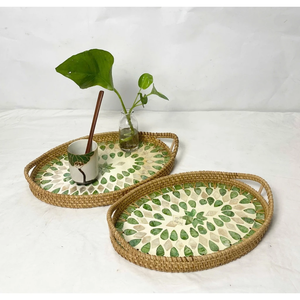 Bandeja de laca ovalada tejida a mano de Vietnam-Bandeja de ratán con incrustaciones de perlas para el hogar, la hospitalidad o el regalo - Product Image 6