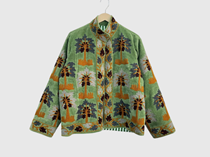 Veste en velours brodée de fleurs, col mandarin, manches longues, grande taille, vêtements d'automne pour femmes - Product Image 1