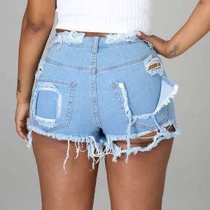 Logo personnalisé Sexy déchiré ourlet brut Jean short pour femme taille haute Short en jean personnalisé Denim pour femme taille haute lavé court - Product Image 5