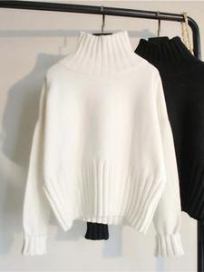 Suéter de Cuello Alto para Mujer, Informal, Suave, Cálido, Transpirable, de Invierno, Manga Larga, Tejido Estándar, Lana/Acrílico, Color Negro Sólido - Product Image 5