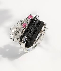 Anillos de Turmalina Negra Cruda Certificados por IGI, Anillos de Boda de Lujo Diseñados para el Amor, Protección Energética, Estilo Emocional - Product Image 1