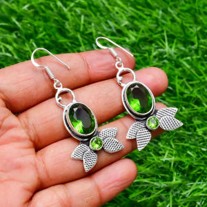 Fine <b>Jewelry</b> 925 Sterling Silver <b>Peridot</b> Oval Shape Gemstone Earrings Handmade Drop Dangle Gift for Her Wholesale Price - Product Image 3