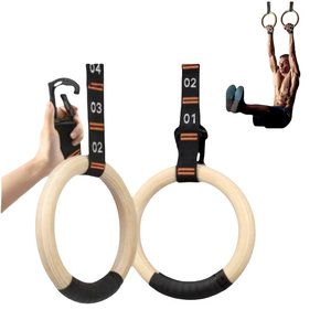 Wooden Gymnastics Rings Adjustable Suspension Trainer Non Slip Pull Up Rings Numbered <b>Straps</b> for Home Gym - Product Image 1