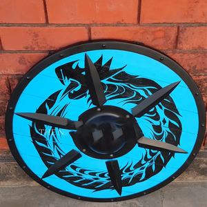 โล่ไวกิ้ง JEXMOO ทำมือ ขนาด 24 นิ้ว ทำจากไม้และเหล็กกล้าคาร์บอนสูง ดีไซน์แบบมีฐานตรงกลาง พร้อมรองรับการปรับแต่งและใช้งานร่วมกันได้ - Product Image 6