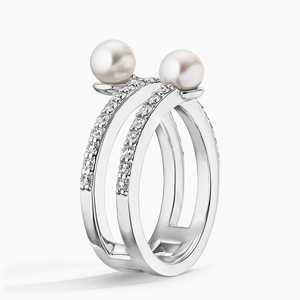 Luxury Solid Gold Round Cut Lab Grown Diamond and Cultured Pearl Engagement Band Custom Fine <b>Jewelry</b> Ring for Women - Product Image 4