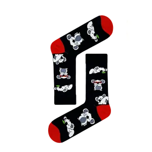 Daily Sporty Breathable Ankle <b>Socks</b> Multiple Koala Jacquard Patterns Colorful Design-<b>White</b> Red Polyester Material Cuff Bottom - Product Image 1