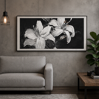 Nouvelle Peinture Abstraite Personnalisée en Promotion, Fleur Noire et Blanche, Peinture à l'Huile Faite à la Main, Décoration Murale pour la Maison