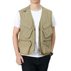 Chaleco de chaleco informal para hombre de tendencia superior Ropa de trabajo de algodón 100% con bolsillos multicarga Chaqueta de utilidad tejida-Venta al por mayor de fábrica - Product Image 1