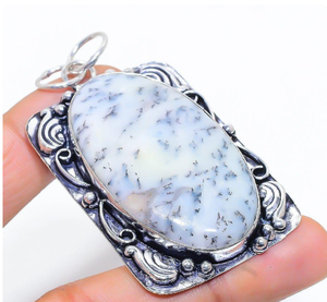 Natural Dendrite <b>Opal</b> Gemstone 925 Sterling Silver <b>Pendant</b> Rhodium Plated Fashionable <b>Pendant</b> For Wedding Gift Party For Unisex. - Product Image 2