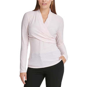 Top Rosa Taglia Media per Donna DKNY, Tessuto Traspirante Lavorato a Maglia con Collo Incrociato Texturizzato - Product Image 1