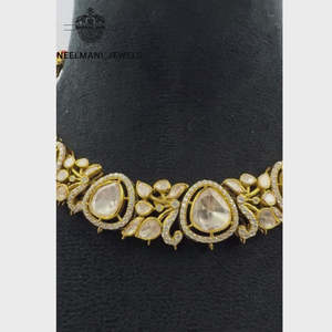 Ensemble de collier classique en moissanite Polki, bijoux raffinés avec coupe poire en or blanc et or rose pour mariage, fête ou cadeau - Product Image 2