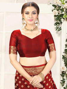 Trendmalls Women's Banarasi Silk Casual Saree with Unstitched <b>Blouse</b> Piece (S11-<b>Red</b>) for Wedding Occasions Regular Fit - Product Image 6