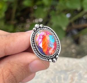 Silver Blue Copper <b>Turquoise</b> <b>Ring</b> Classic Style Handmade Gemstone Jewelry for Engagement Gift For Her - Product Image 6