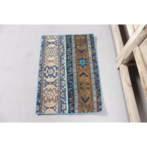 Tapis vintage 1,5x2,1 pieds, bleu brun camouflage, tapis turc en laine - Product Image 1