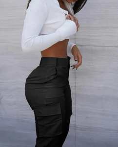 Pantalon cargo en toile léger pour homme et femme, longueur totale, avec taille élastique, poches tendance, vêtements, pantalon d'automne - Product Image 4