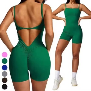 Combinaison de yoga sexy pour femme, taille haute, dos nu, col rond, sans manches, côtelée, coupe ajustée, écologique et respirante - Product Image 1