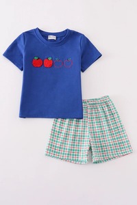 Charmant bleu pomme noeud français spandex/polyester ensemble de shorts décontractés intelligents pour garçons classique enfant en bas âge tenue conception détaillée - Product Image 6