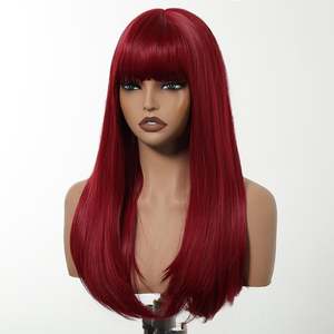 Perruque synthétique rouge DWY de 24 pouces pour femme, fabriquée à la machine, cheveux réalistes et mignons, sans colle, offre de liquidation limitée, étirée de 10 pouces - Product Image 2