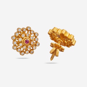 <b>Silver</b> Temple Yellow Gold Bezel Setting Diamond <b>Stud</b> and Hoop Earrings 165767 Trendy Flower Shape for Engagement - Product Image 6