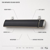 Chauffage de plafond infrarouge lointain en alliage d'aluminium 1800W, étanche, avec télécommande, pour patio, garage, hôtel (vente en gros)