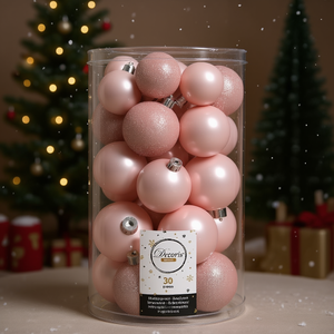 Ensemble de boules de Noël en plastique rose poudré Amicasa (30 pièces) 9022937 Ornement pour décorations de fêtes - Product Image 3