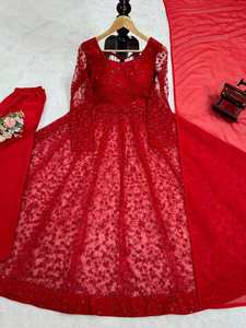 Bas de robe de travail de séquence de fil de filet de papillon avec vêtements de festival dupatta à prix de gros attrayant - Product Image 5