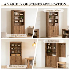 Estantería <span class=keywords><strong>de</strong></span> Madera Rústica Estilo Granja con Puertas, Librería Alta Industrial Vintage, Mueble <span class=keywords><strong>de</strong></span> Almacenamiento Vertical para Sala <span class=keywords><strong>de</strong></span> Estar - Product Image 3