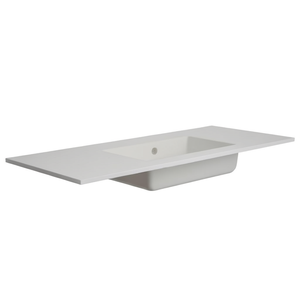 Lavabo da incasso Koricini 90 cm in marmo ricomposto opaco, lavello a destra per rubinetto a parete - Product Image 3