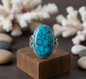 <b>Turquoise</b> Gemstone Bezel Setting <b>Ring</b> 925 Sterling Silver Rhodium Plated Trendy Party Engagement Wedding Gift for Women Children - Product Image 4