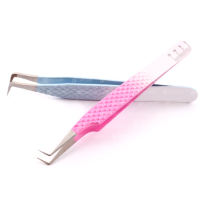 Pince à cils en acier inoxydable rose de haute précision 45 pince à épiler à pointe de fibre de volume de 90 degrés avec emballage en boîte - Product Image 5