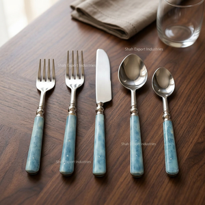Modern Luxury Stainless Steel <b>Cutlery</b> <b>Set</b> Plated Silver Finish Sky Blue Bone Handles Stocked Home Wedding Flatware <b>Sets</b> - Product Image 3
