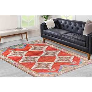 Geometric Turkish Rug: Anatolian Corridor Rug, Anti-Slip Carpet,Nonwoven Thin Rug - Product Image 3