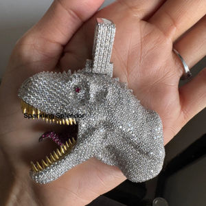จี้ไดโนเสาร์เงินแท้ 925 สไตล์ฮิปฮอป ประดับโมอิสซาไนต์ รูปหน้าสัตว์ ปรับแต่งได้ เครื่องประดับชาร์มคุณภาพสำหรับผู้ชายและผู้หญิง เหมาะสำหรับเป็นของขวัญ - Product Image 1