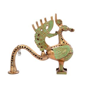 Proveedor a granel quemador de incienso de pavo real de latón hecho a mano verde para la oración del templo de la oficina en casa - Product Image 1