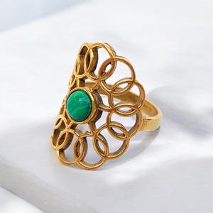 Anillo de Plata de Ley 925 chapado en oro de 14K de excelente calidad con anillos de diseñador de piedras preciosas de malaquita originales Anillos al por mayor - Product Image 3