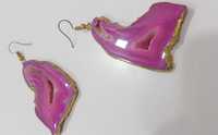 Boucles d'oreilles pendantes en pierre de druse rose naturelle faite à la main, plaquées or micron, style bohème, bijoux de mariage en cristal léger pour femme