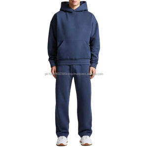 Custom Logo Track Suits 100%cotton French Terry Streetwear Tracksuit Oversized Straight Leg Joggers Men Tracksuits <b>Set</b> - Product Image 2