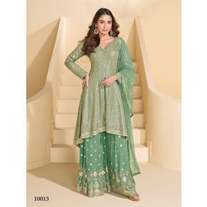 Top Georgette con estampado Digital tradicional de aspecto pesado para mujer Dupatta Hand-Seroski Plazzo ropa India pakistaní exportación Maruti - Product Image 1