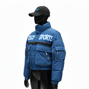 Chaqueta Acolchada para Mujer, Tejido de Poliéster Premium, Diseño de Paneles Acolchados, Azul Negro, Logotipo Personalizado con Transferencia de Calor, Chaqueta Acolchada para Mujer - Product Image 4