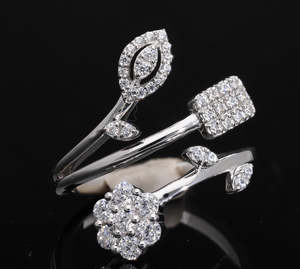 Anillo de Envoltura Geométrica Floral Clásico Chapado en Rodio Oro Rosa de 14K Diamantes de Corte Brillante Natural Cluster Pave Marquise - Product Image 3