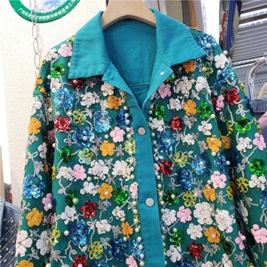 Heavy Work Diamonds <b>Sequins</b> Flower Denim <b>Jacket</b> Women Loose Short Outerwear Autumn Fashion Peacock Blue Jeans <b>Jacket</b> Coat Female - Product Image 3