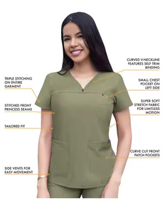 2025 diseños de colores de moda Strech Uniforme trajes Pro Scrub Set para mujeres Sweetheart cuello en V Scrub Top & Yoga Jogger Scrub Pants - Product Image 3