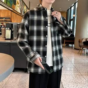 Chemise à manches longues à carreaux pour hommes, style ample et décontracté, vêtements d'extérieur vintage, manteau de flocage, vêtements de saison d'automne - Product Image 6