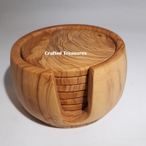 Factory Direct Unfinished Wooden Office <b>Coasters</b> Set 6 Pcs with Holder Custom Made Wood <b>Drink</b> Table Mat From India - Product Image 4