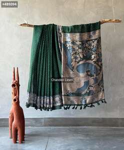 Dernier Sari traditionnel en tissu de lin épais Beautiful Bandhani Imprimé Ethnique exclusif Nuptiale Wear Trendy Women Girl - Product Image 1