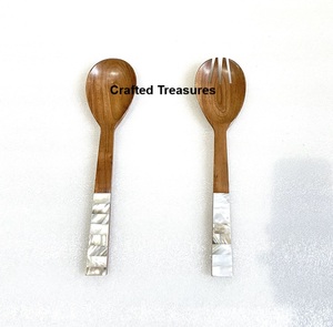 Ensemble de service à salade en bois d'acacia avec impression émaillée Vaisselle de table de restaurant élégante pour la décoration d'ustensiles de cuisine Mariages Événement - Product Image 5